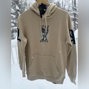 Left Point Rhinestone Angel Hoodie Beige Crystal Gothic Made in Italy NWT Size S